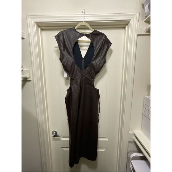 NWT ASTR The Label - Miranda Faux Leather Cutout Midi Dress in Brown (Size S) - Picture 6 of 8